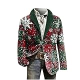 Christmas Suit for Men Ugly Lightweight Xmas Printed Blazer Fashion One Button Holiday Party Fit Jacket with Pockets A-Green