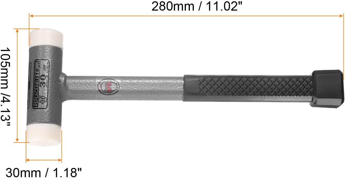 HARFINGTON 2pcs 16oz Dead Blow Mallet 11.02" Double-Faced Nylon Head Alloy Steel Grip Non-Recoiling Mallet for Home Improvement Polished Surfaces Building Materials Equipment Installation