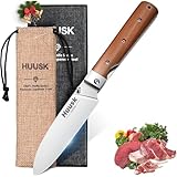 Huusk Folding Chef Pocket Knife - Japanese Santoku Knives, edc Kitchen Knives with 440C Stainless Steel Ultra Sharp Blade, Portable Meat Knives for Vegetable, Christmas Gift for Men and Women