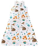 Chilsuessy Sommerschlafsack Baby Schlafsack Kleine Kinder Schlafanzug ohne Ärmel für Sommer und Frühling 100% Baumwolle (110/Baby Höhe 110-125cm, Waldtiere)