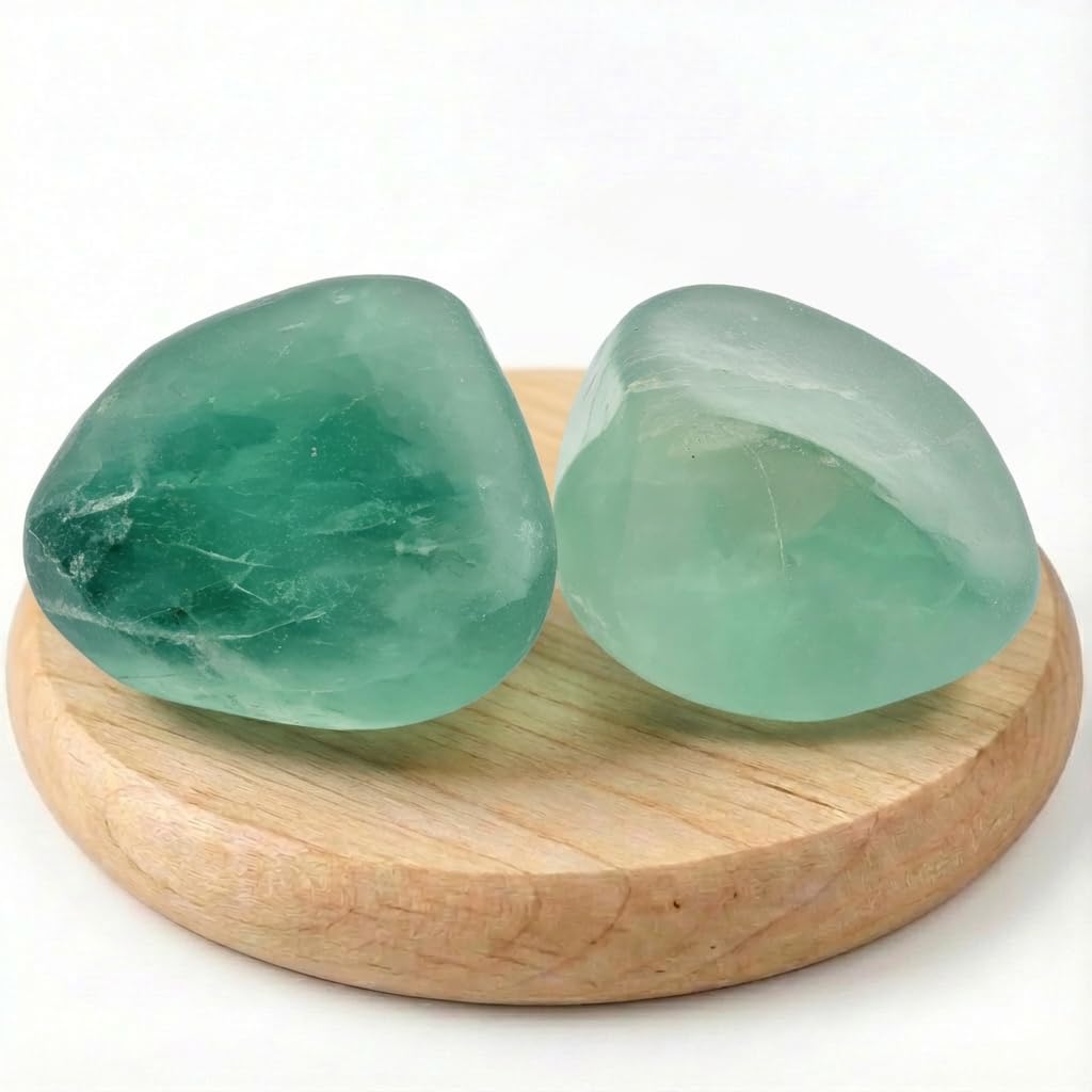 Super Large Polished Green Fluorite Healing Crystal Stones - 2 Pcs of 1.2" Worry Stone for Anxiety, Pocket Palm Gemstones Handpicked Natural Tumbled