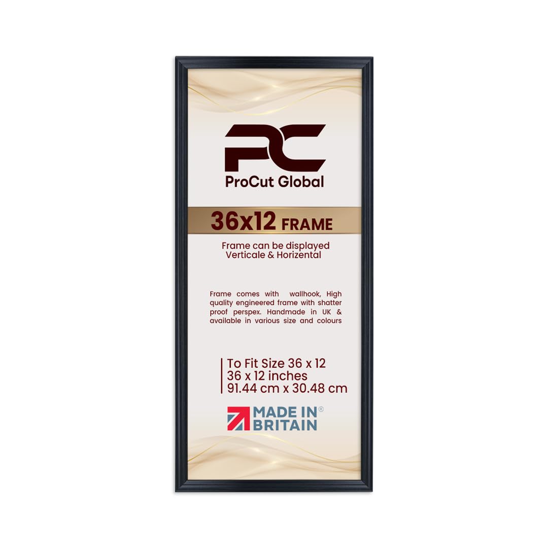 Procut Global 36x12 Black Picture Frames - Classic Wooden Photo Frame with Shatterproof Perspex for Wall or Tabletop - Perfect for Posters, Certificates & Prints - Sizes & Colors Available