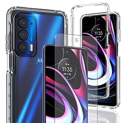 Motorola Edge 5G UW Case, AMENQ Motorola Edge 2021 Case Clear, Heavy Duty Shockproof with TPU Bumper and Clear Hard Protective PC Front Case for 2021 Motorola Moto Edge 5G UW, Clear