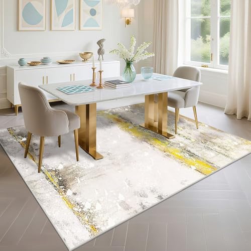 Tapis conception absraite jaune et gris géométrique 200x290cm durable