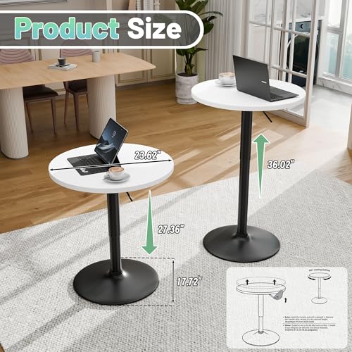 Image of Furmax Bistro Pub Table Height Adjustable Round Bar Table 27.4-36 Inches, 360Swivel Cocktail Table for Dining Room, Party, Cafe (1, White-Black)