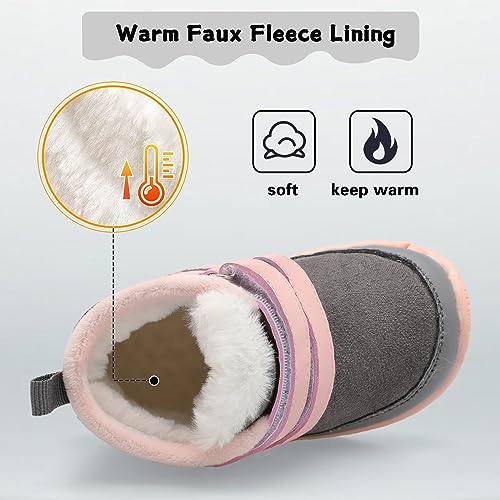 XIHALOOK Toddler Boys Girls Winter Boots Cold Weather Kids Warm Faux Fur Shoes with Two Hook and Loop3