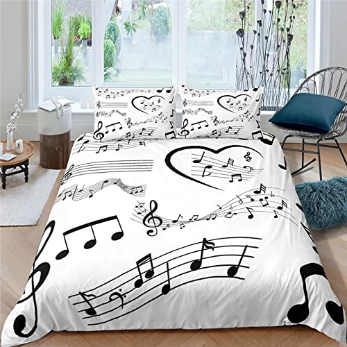 Meimall Housse De Couette en Microfibre Blanc Minimaliste Musique Note De Musique 135X200 Cm 2 Taie D’Oreiller Parure De Lit 2 Personne, Idéale pour Les 4 Saisons La Fibre De Polyester Est Super Douc Cover