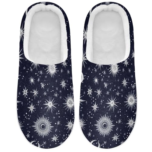 Starry Night Star Sun Moon Women Cotton Slippers Non Skid Memory Foam House Shoes for Travel Funny Presents 6-7