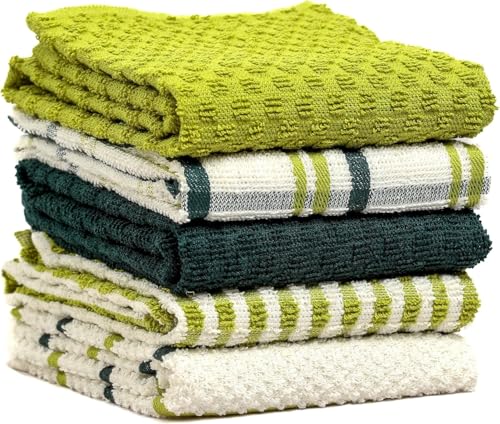 BLOOM BLENDS 5-Pack Terry Cotton Kitchen Tea Towels | Super Absorbent, Quick-Drying, and Soft Dishcloths for Everyday Use | Durable & Machine Washable Towel Set (Sage Green) - Cosy Home Interiors BLOOM BLENDS 5-Pack Terry Cotton Kitchen Tea Towels | Super Absorbent, Quick-Drying, and Soft Dishcloths for Everyday Use | Durable & Machine Washable Towel Set (Sage Green)