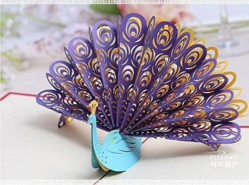 Lovingmei 3D Pop Up Greeting Card Handmade Happy Birthday Wedding Anniversary Friendship Merry Christmas Thanksgiving Thank You Best Wish Good Luck Happy New Year Valentine's Day (Peacock)