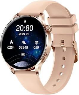 NICBEL Smartwatch Ladies Round Smartwatch Men Bluetooth Call Fitness Tracker Custom Dial Music Player Smart Bracelet Intelligent Watch and Bracelet(A,Black silicone belt)