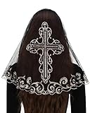 Bozidol Church Veil Catholic Mass Headband - Cross Embroidery Lace D Shape Headpiece Floral Church Veil