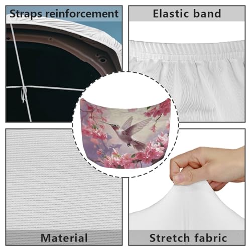 Image of Car Hood Cover, Pink Flower Hummingbird Print Car Hood Protector Car Hood Flag Waterproof Automotive Exterior Accessories for SUV Sedans Trucks Pickup Jeeps