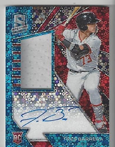 Tres Barrera Autographed & Serial Numbered #13/99 Neon Blue Parallel Rookie Game Used Jersey Relic Memorabilia Collectible Football Card - 2020 Panini Spectra Baseball Card #127 (Nationals)