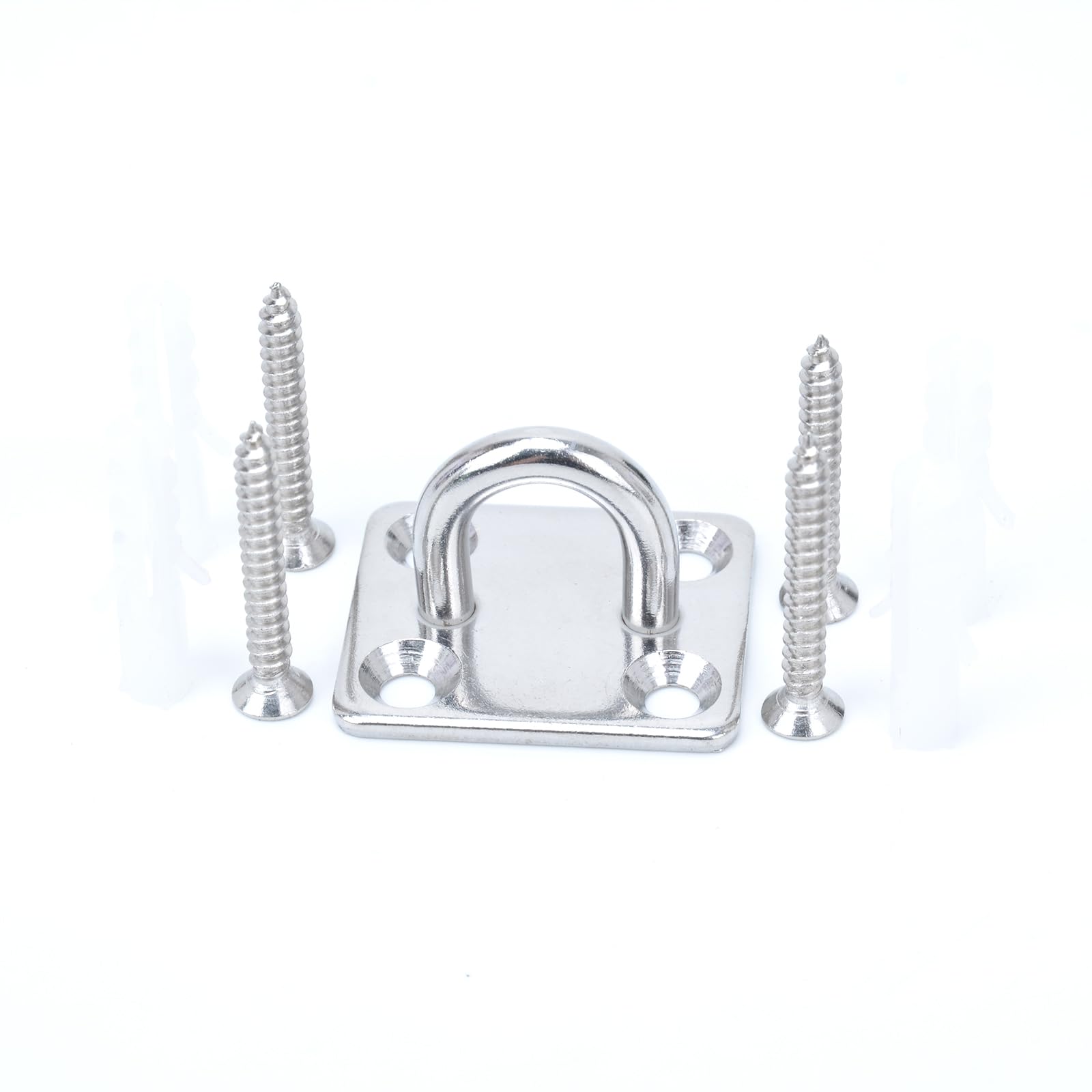 Meijeegu Pack of 3 M5 304 Stainless Steel Eye Plate Eyelets Square Ring Silver Ceiling Hooks with Screws and Expansion Tube for Yoga Rope Hammock Suspension Training Straps etc - Image 4
