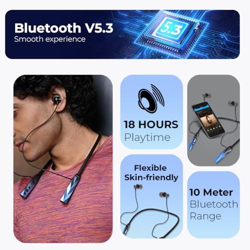 Image of APES NeckBeat Wireless Bluetooth Neckband, 18Hrs Playtime, 10mm Dynamic Driver (Blue)