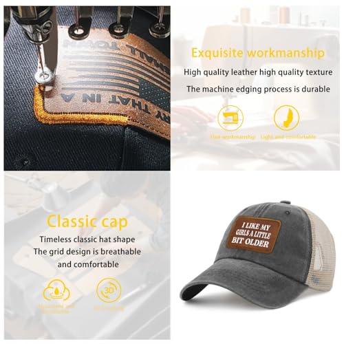 Funny Trucker hat I Like My Girls A Little Bit Older Cowboy hat Funny Trendy Leather Patch Hats for Men Workout Cap4