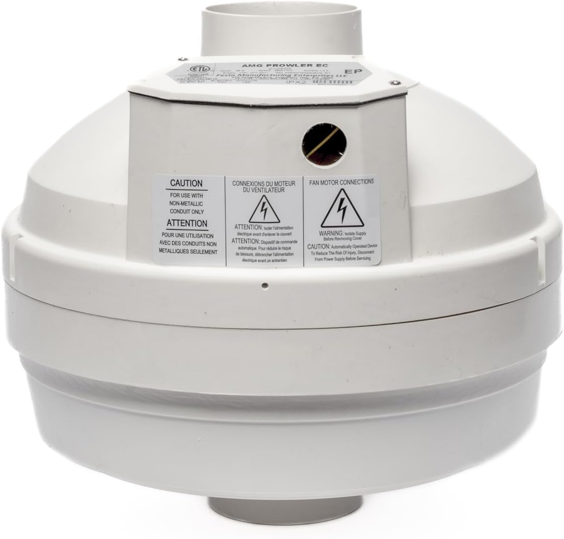 Festa AMG Prowler EC Radon Fan - Quiet and Energy Efficient Radon Mitigation Inline Fans - Electronically Commutated Motor- High Performance Inline 3" Duct Fan