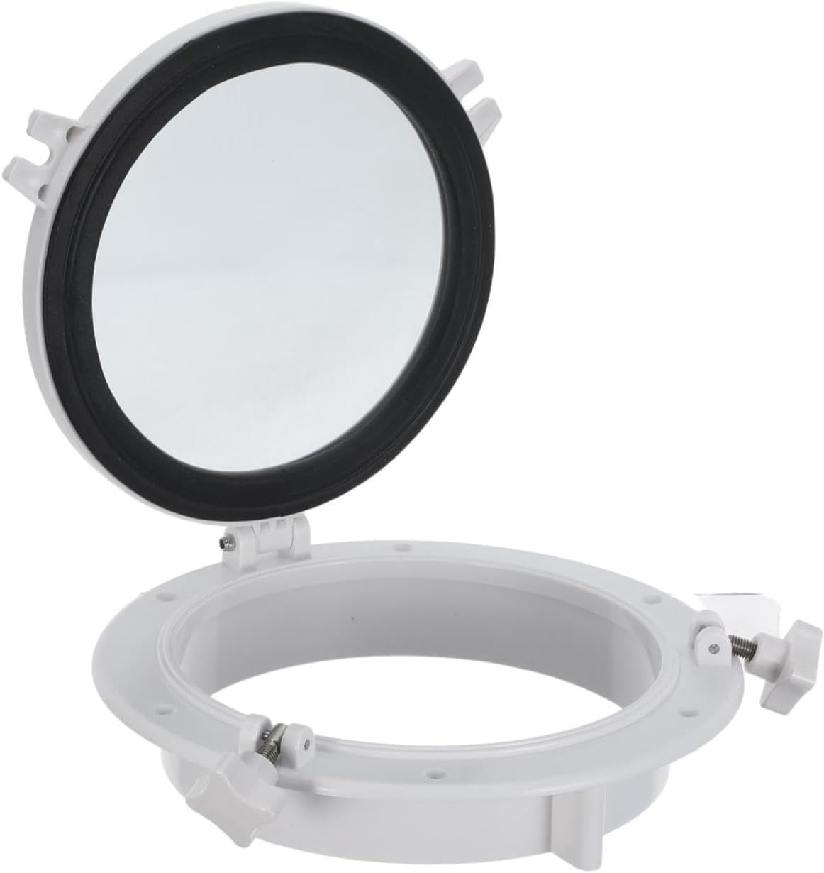 jojofuny Marine round Portlight Window 265mm Outer Diameter, Yacht Replacement Hatch for Boat Camper Rv, White Large Opening Skylight Window for Marine Ventilation and Cabin Use