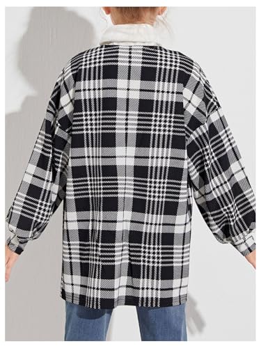 Milumia Girl Plaid Print Open Front Lantern Long Sleeve Cardigan Outerwear3
