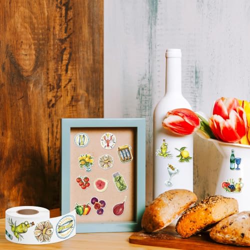 Image of 2 Roll Mediterranean Food Waterproof Vinyl Sticker for Scrapbook | Oil-Resistant Vinyl Strong Adhesion No Residue Easy Peel & Stick for Journals Water Bottles Laptops Kitchen Decor Travel