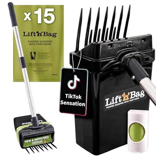 Neater Pet Brands Lift N’ Bag 2.0 Dog Pooper Scooper with Bag Attachment & 22' Pole for Small to...