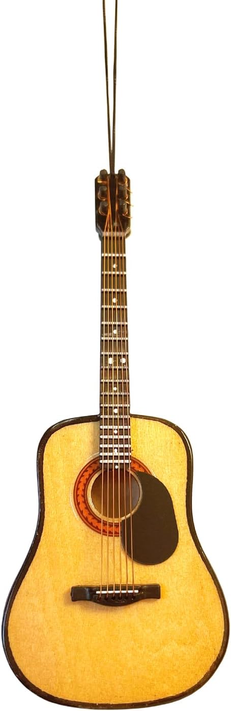 Broadway Gifts 5 Inch Natural Wood String Guitar Christmas Ornament