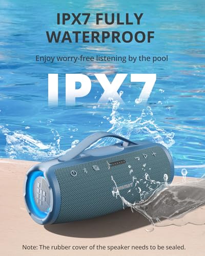 Tronsmart Mirtune S100 Portable Bluetooth Speaker, 50W Punchy Bass & Clear Treble, Retractable Handle, 20H Playtime, IPX7 Waterproof, Customize EQ for Outdoor, Camping,Beach(Blue)