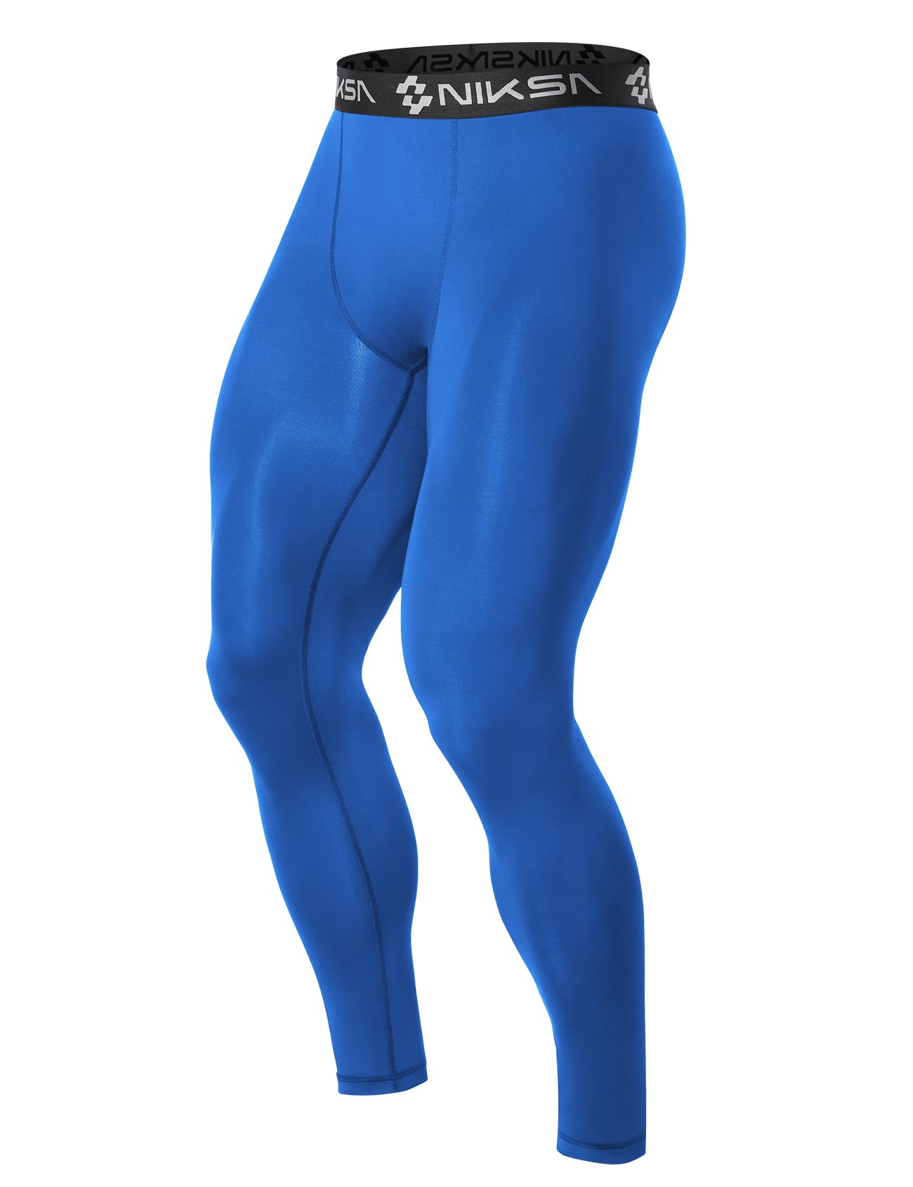 Niksa Men's Compression Pants, Athletic Workout Tights Performance Leggings Baselayer for Running Football Yoga Sports Blue Medium