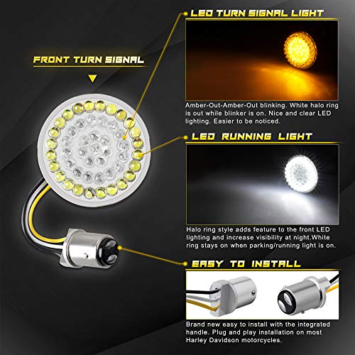 Image of NTHREEAUTO 1157 LED Front Turn Signal Lights 2 Inch Bullet Style Turn Signals Compatible with Dyna Softail Sportster Touring Street Glide Road Glide Iron 883