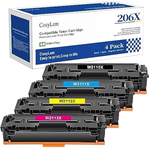 206X Toner Cartridge with Chip Replacement Compatible for HP 206A 206X W2110X Laserjet Pro MFP M283fdw M283cdw M255dw M282nw Printer Toner,4 Packs Cover