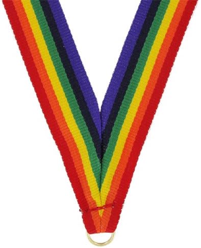 SHOP AWARDS AND GIFTS Medal Award Neck Ribbon, Lanyard with Jump Ring, Grosgrain, Rainbow, Pack of 50