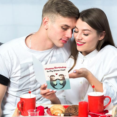 NPCSWXQ Überrasche deinen Liebsten Lustige Geburtstag Karte für ihn, sie, Ehefrau, Ehemann, Freund oder Freundin,“Happy Birthday to my otter half!” Romantische Geschenk- Mit Umschlag Aufklebern
