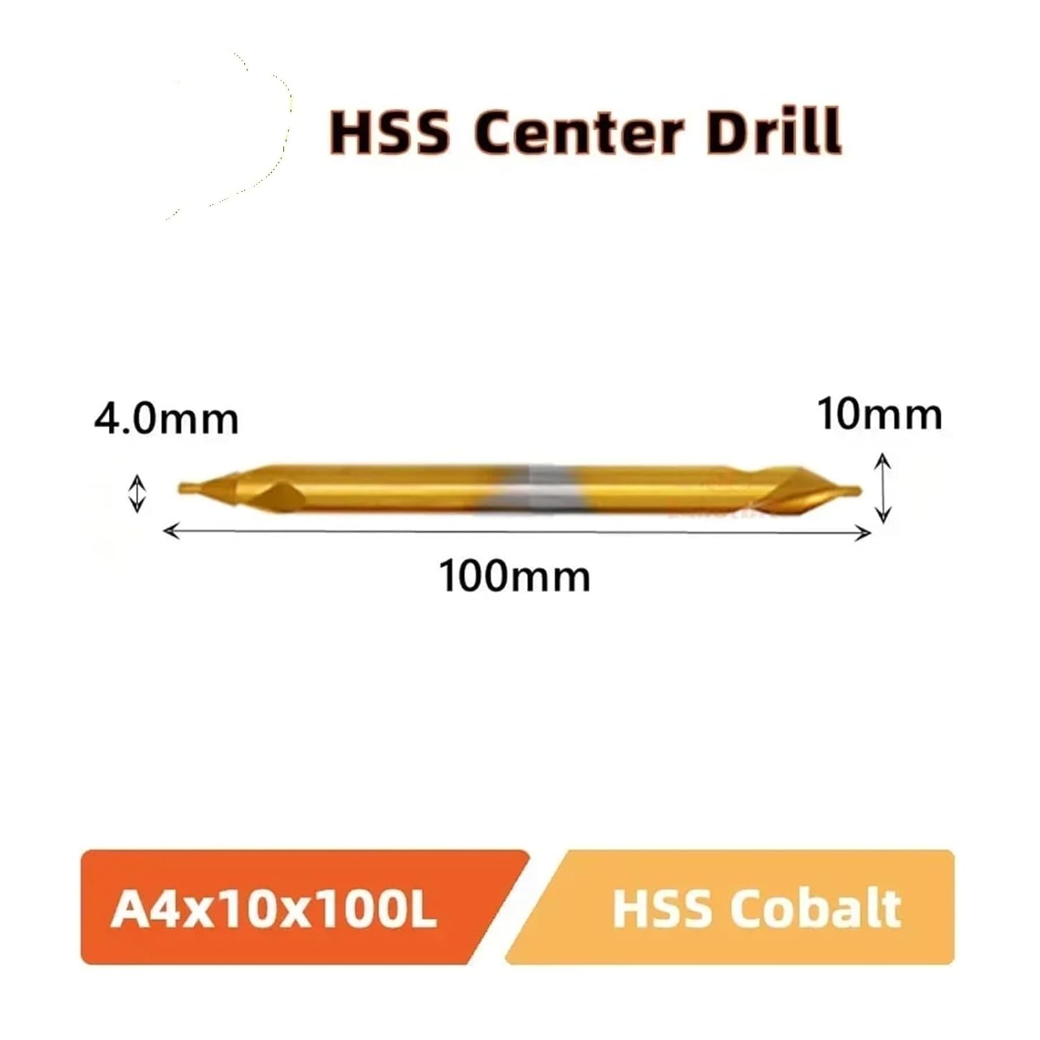 1/5PCS 100mm Extended One Center Drill Titanium Plating HSS for Metal Processing Drilling Positioning CNC Mechanical Lathe(A4.0x10x100mmCobalt)