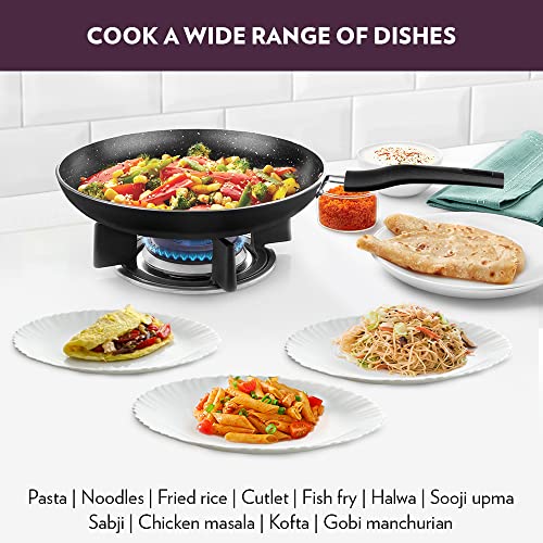 Image of Borosil Granito Non-Stick Aluminium Deep Fry Pan with Handle, Black (20 Cm)