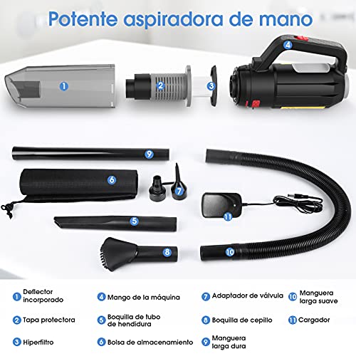Aspirateur a Main sans Fil - 7000 PA Aspirateur Main,2000 mAh Aspirateur Voiture Puissant,Aspirateurs à Main avec Filtre Lavable,Aspirateur de Table Sec et Humide pour Poils d'animaux,Maison,Voiture - Image 7