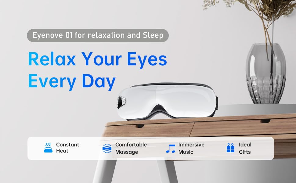 Image of Eye massager vibrating machine with bluetooth music rechargeable eye heat massager for heat stress relief relaxation, air compression eye massage with 5 modes improves sleep, reduce eye strain dark circles, sleeping, puffy dry eye massager machine