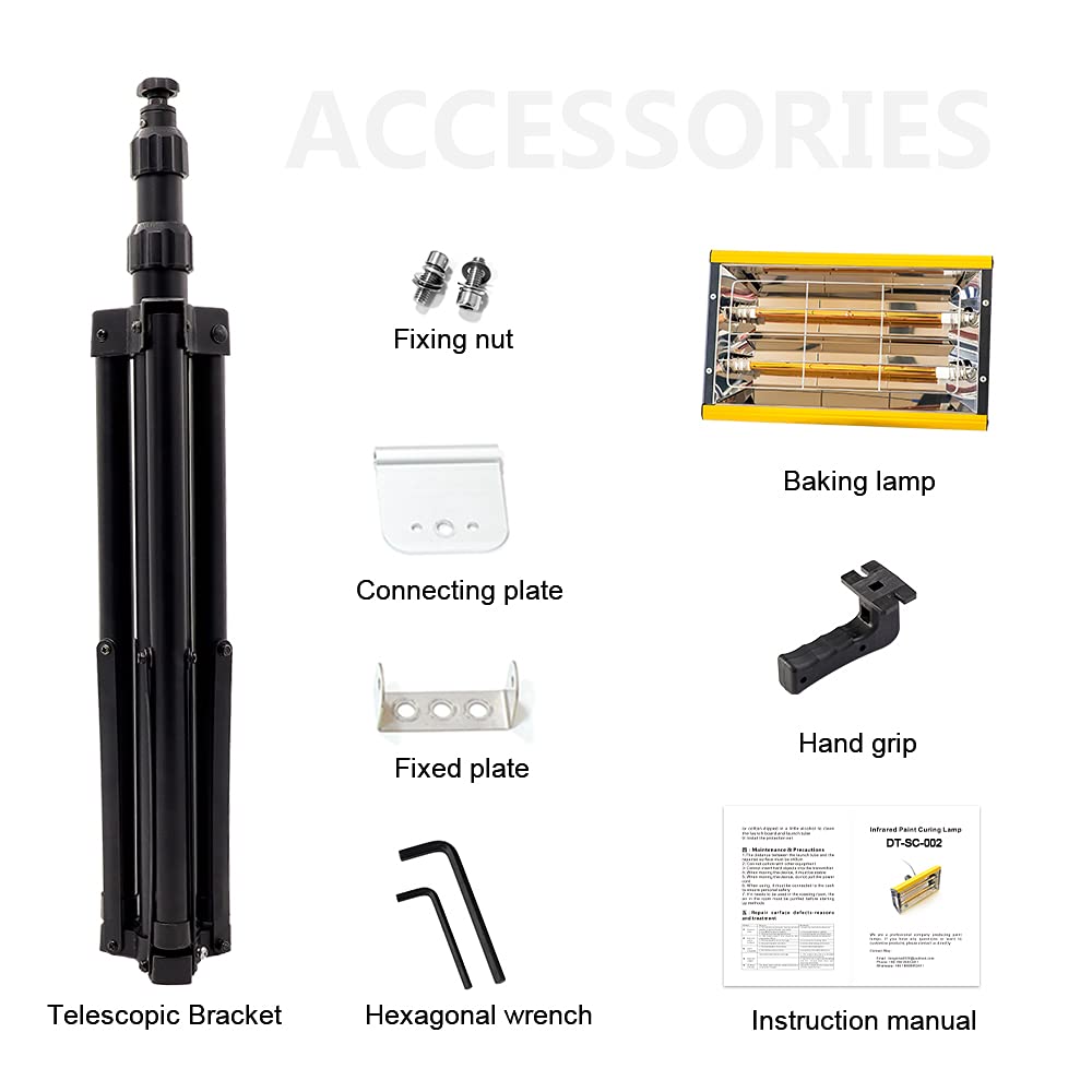 DATOUBOSS 2000W Calentador infrarrojo para reparación de carrocerías de Coche secador de lámpara de Pintura Lámpara de Secado de Pintura de Carrocería de Coche Elevable
