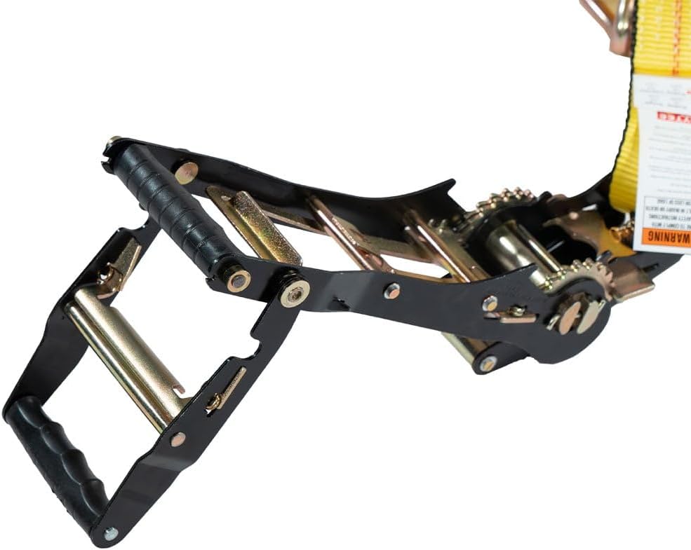 Mytee Products Car Tie Down Straps Kit for Trailers - 4PK 2" x 27' Yellow Ratchet Strap with J Hooks 10,000 lbs BS, Large Handle & 4PK 2" x 36' HD Axle Straps for Car Hauler, Tow Truck