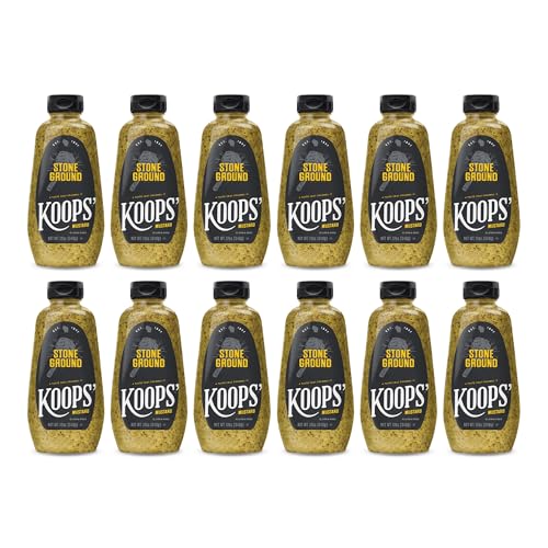Image of Koops' Stone Ground Mustard - Old-Fashioned Mustard, Gluten-Free, Kosher, Non-GMO, Made in the USA, From Quality Seeds, Robust and Coarse Flavor, Pack of 12