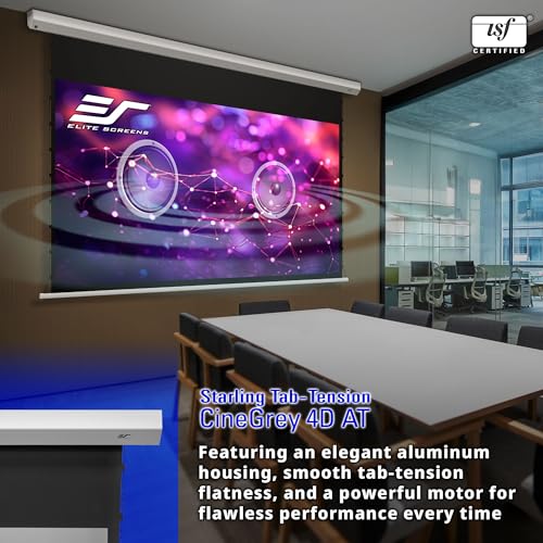 Image of Elite Screens 125-Inch Motorized Projector Screen 16:9, CineGrey 4D at CLR /ALR Technology, Acoustically Transparent, ISF Certified, Tab-Tensioned Drop Down for Home Theater, STT125XHD4AT-E8