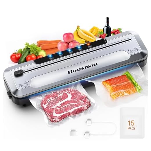 Housiwill Macchina Sottovuoto Alimenti, 5 in 1 Macchina per Sottovuoto per Alimenti, Sigillatrice Sottovuoto per Alimenti Secchi e Umidi con Taglierina Incorporata 15 Sacchetti Sottovuoto Alimenti