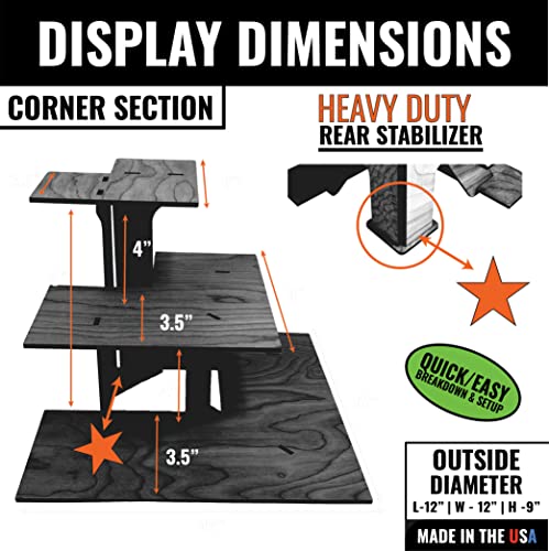 Torched 3-Tier Ebony Retail Table Display Corner Stand with Shelves for Products - Portable - Thumbnail 2