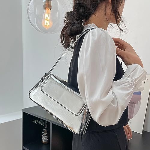 Damen Silber Geldbörse Abendtasche Y2k Metallic Silber Geldbörse Hobo Tasche Leder Tote Handtasche Satchel Bag Cute Party Bag Clutch Taschen – Bild 6