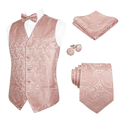 Alizeal Mens 5pcs Paisley Suit Vest Classic Jacquard Button-Down Waistcoat Set