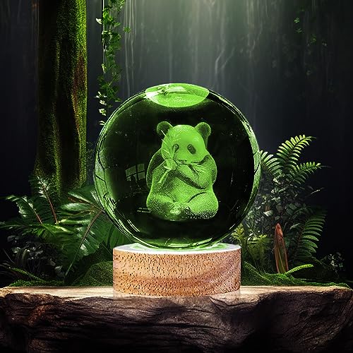 Image of 3D Panda Crystal Ball Night Light with 16 Color LED Wooden Base 3.15 Inch Glass Ball Lamps with Remote for Birthday Christmas Cute Panda Gifts for Lovers Boys Girls Friend (Upgraded)