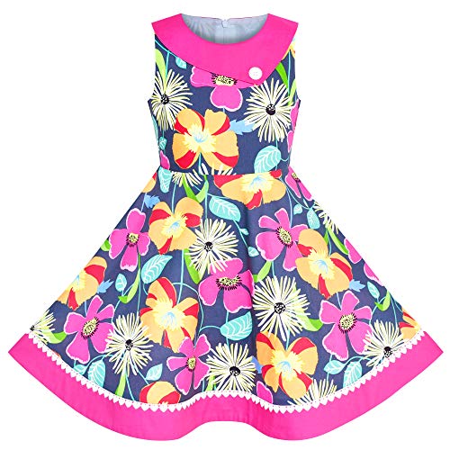 Sunny Fashion Robe Fille Floral Colorful Robe d'été Coton Décontractée 6 Ans Cover