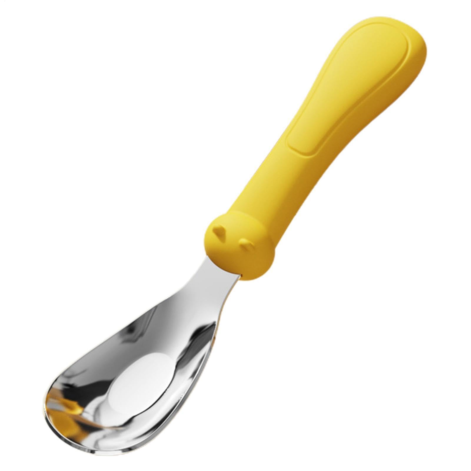 Feeding Spoon - Soft Silicone Handle For First Stage, Ergonomic Design Gentle On Gums, Stainless Steel Spoon + Non-slip Grip, Premium Material Safe Construction, For Weaning, Feeding & T