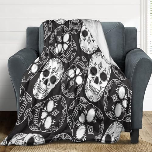 Couverture tête de mort en flanelle anti-bouloche pour lit et canapé