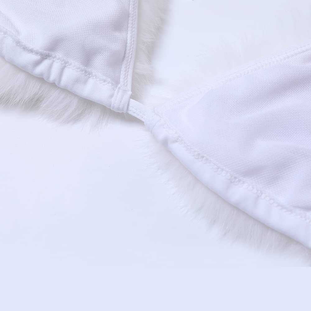 ZOSCGJMY Women's Faux Fur Halter String Triangle Bikini Sets Two Piece Swimsuits: One Size White